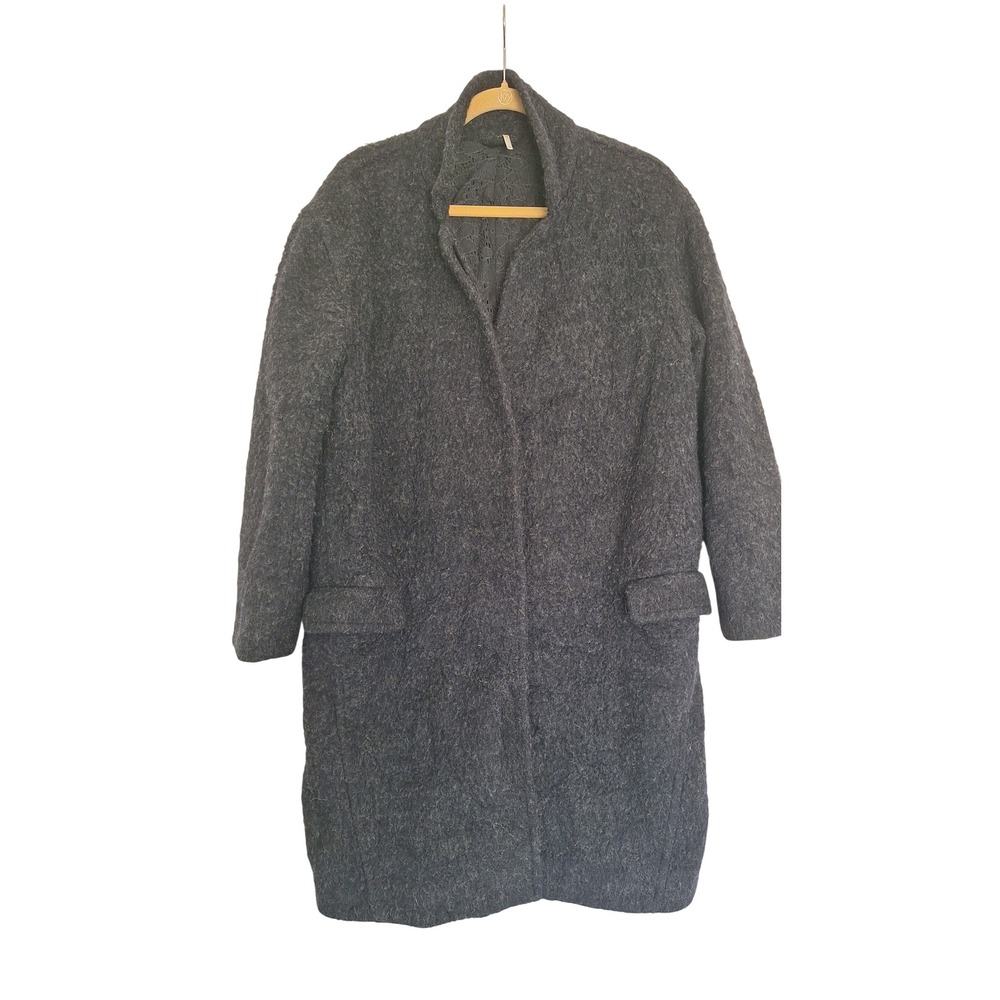 Free People Charcoal Grey Wool Blend Lace Lined Longline Coat Womens Small S
